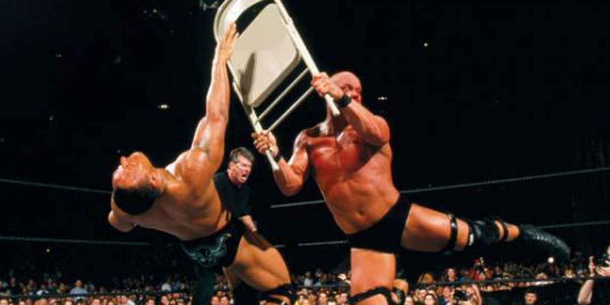 Steve Austin hits Rock with a chair at WrestleMania 17