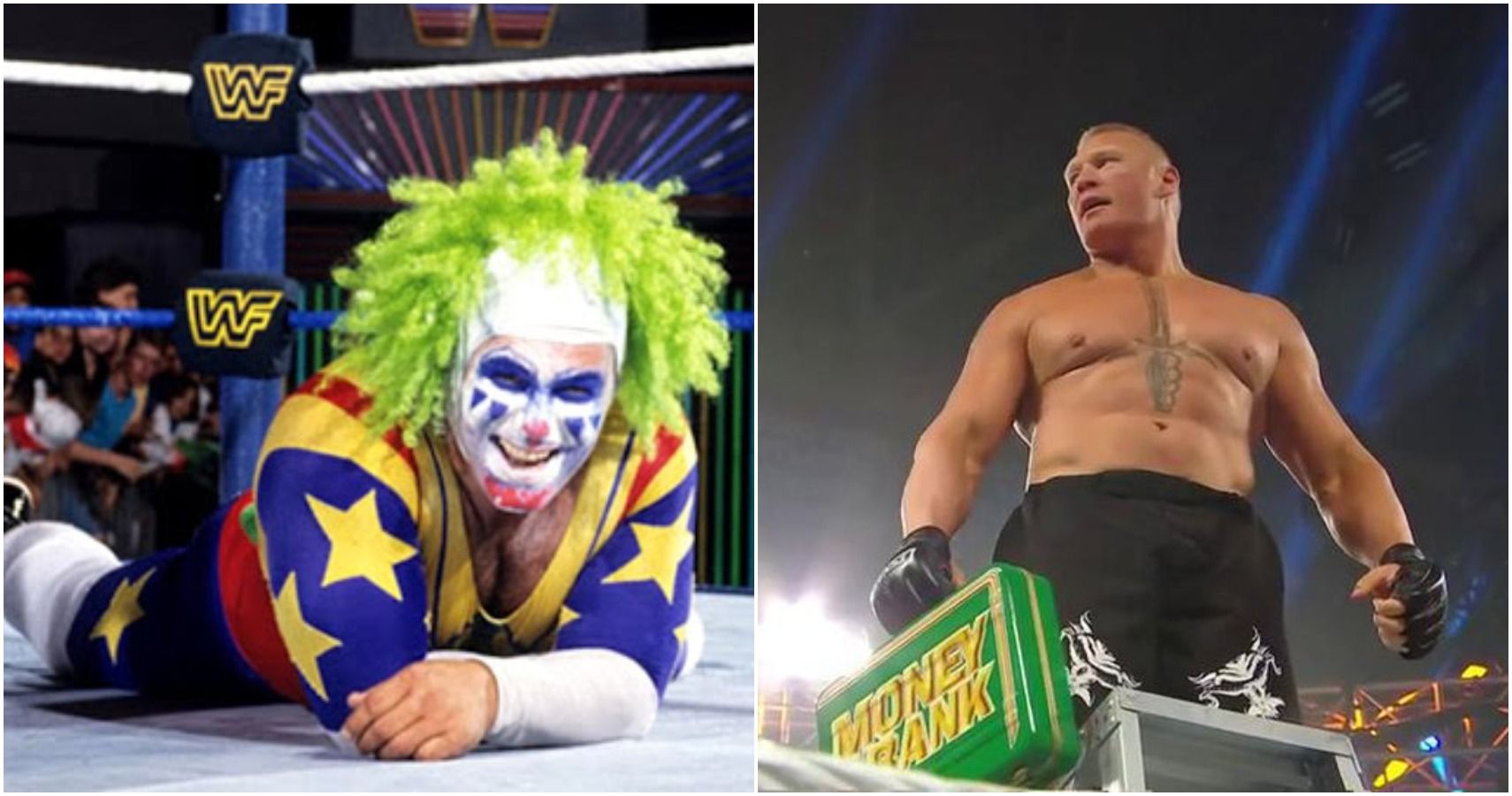 Doink the clown and Brock Lesnar with MITB briefcase