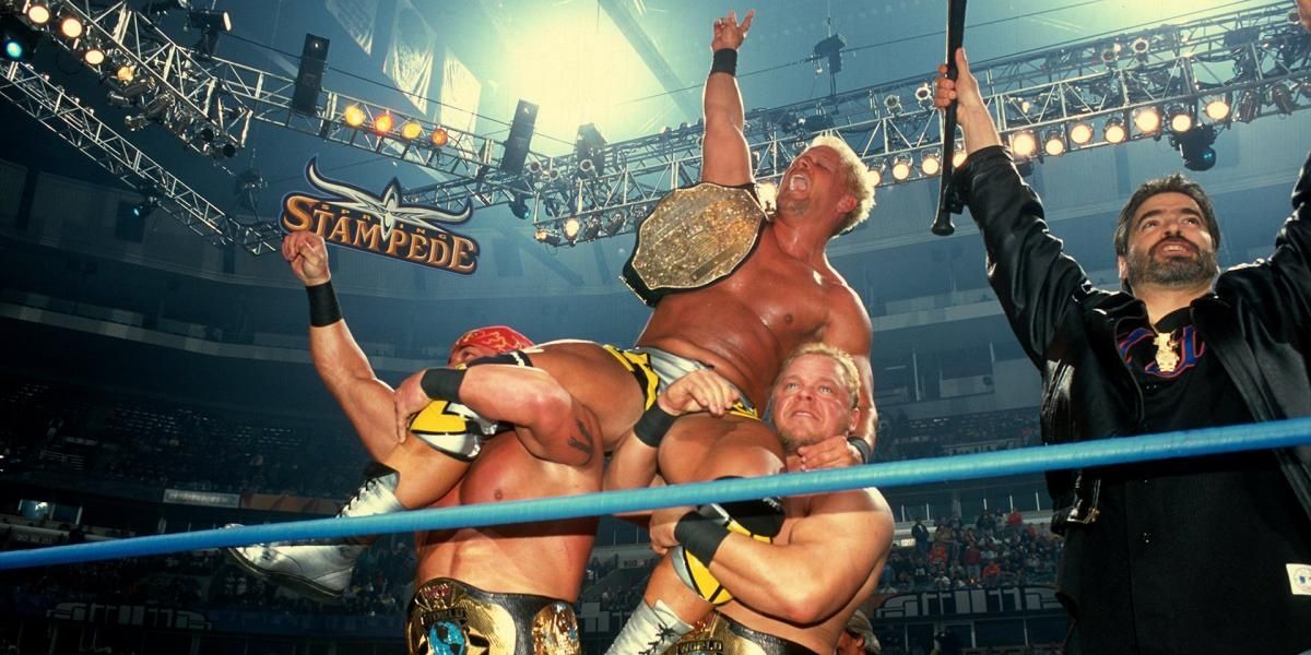 Jarrett celebrating after winning the WCW Title.