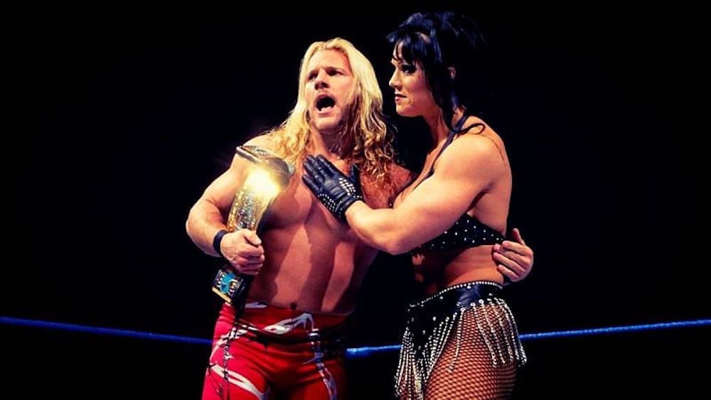 Chyna and Christ JEricho with the Intercontinental Championship