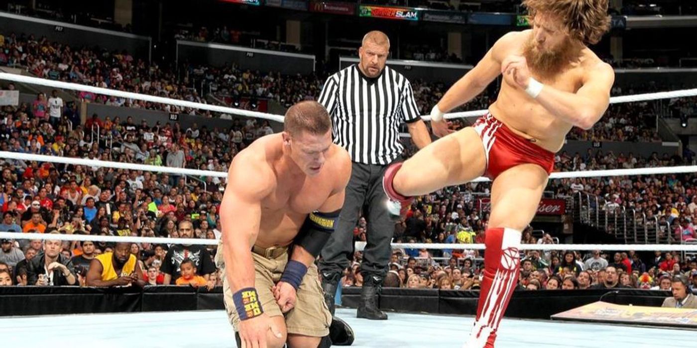 Daniel Bryan hits the Yes Kick on John Cena.