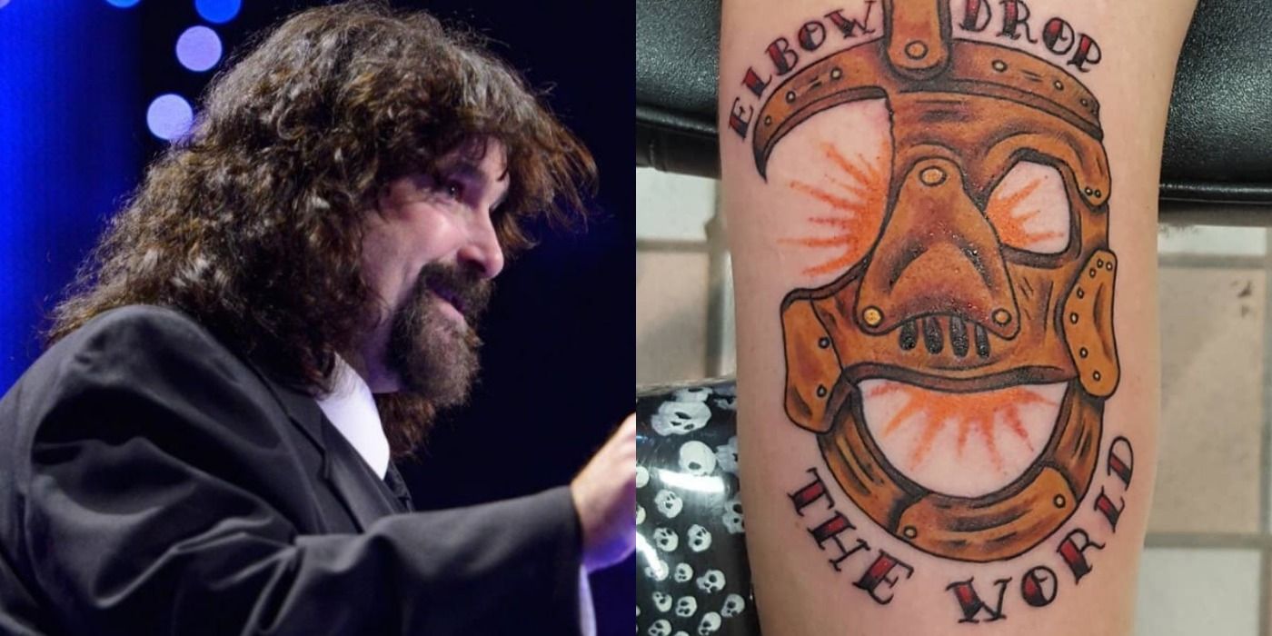 Mick Foley at the Hall Of Fame and a Mankind tattoo (Credit: Instagram -@themanofmanytalents)