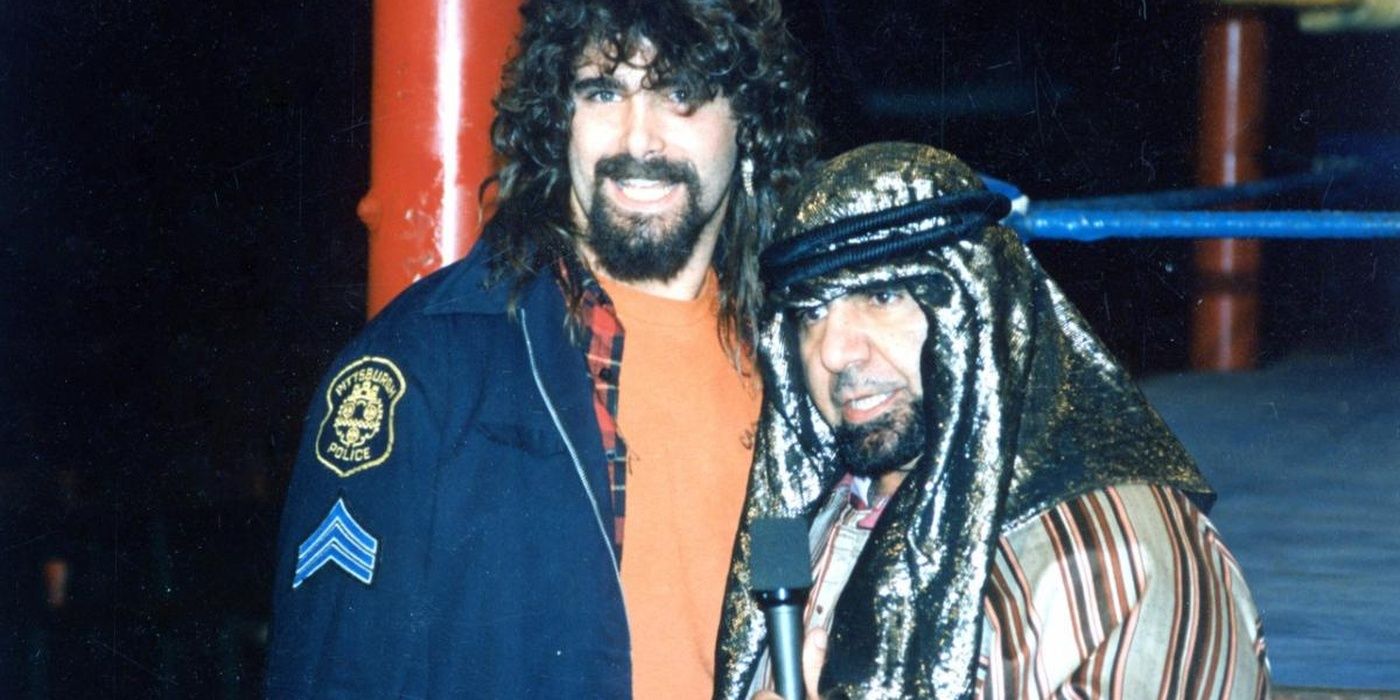 Mick Foley posing with Skandar Akbar In WCCW.