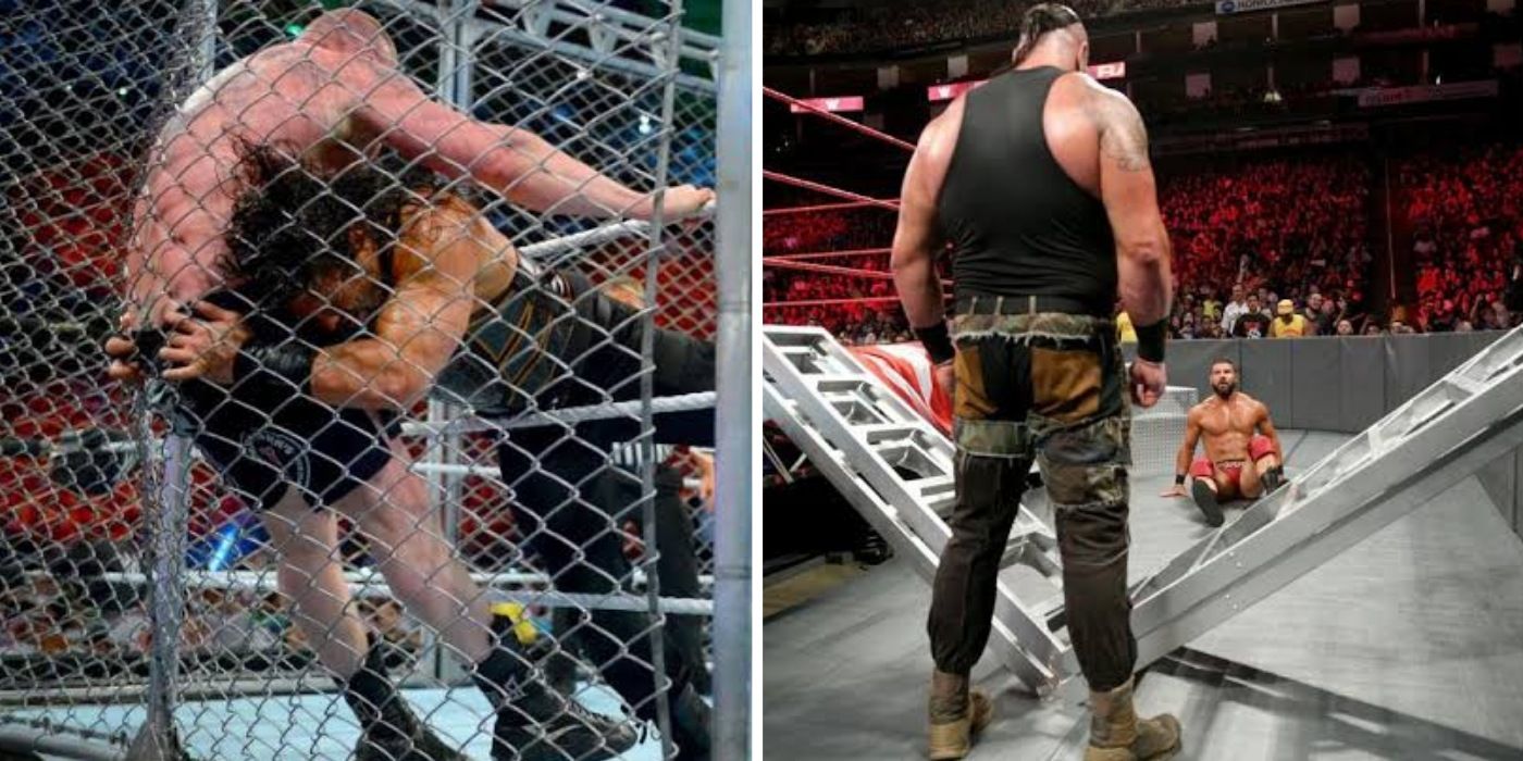Roman Reigns spears Brock Lesnar and Braun Strowman breaks a ladder on RAW