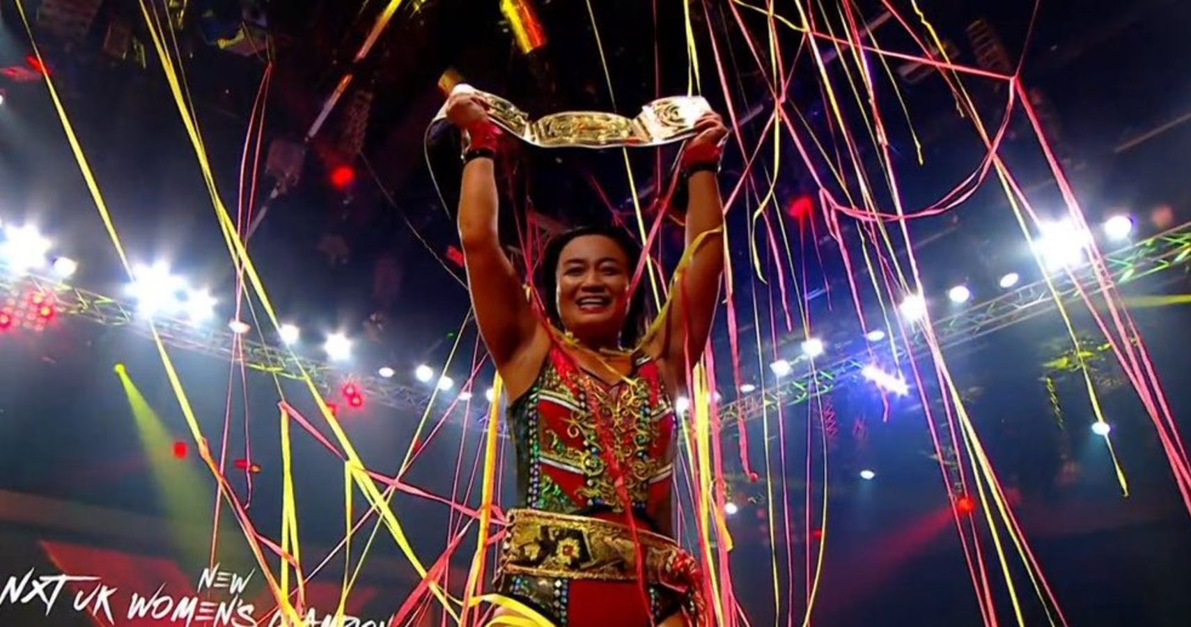 NXT UK Superstar Meiko Satomura after winning the NXT UK Women's Championship