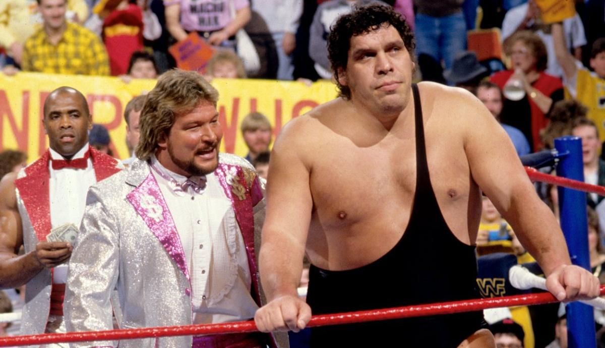 wwe hall of famers ted dibiase and andre the giant with virgil in wwf