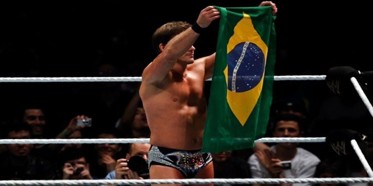Chris Jericho with a Brazil flag 