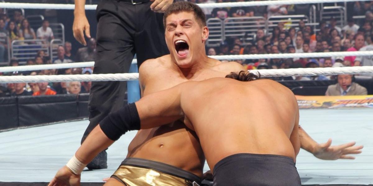 Cody Rhodes being attacked by Damien Sandow at SummerSlam 2013 
