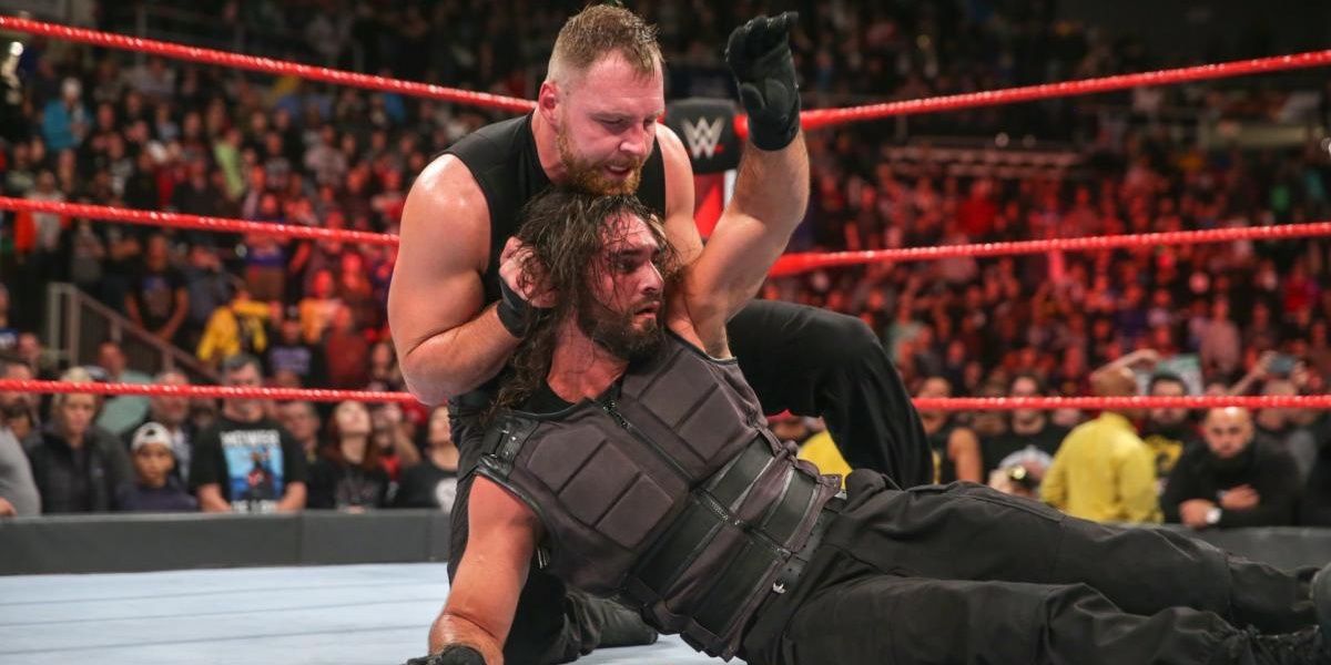 Ambrose beating up Seth Rollins on an episode of RAW