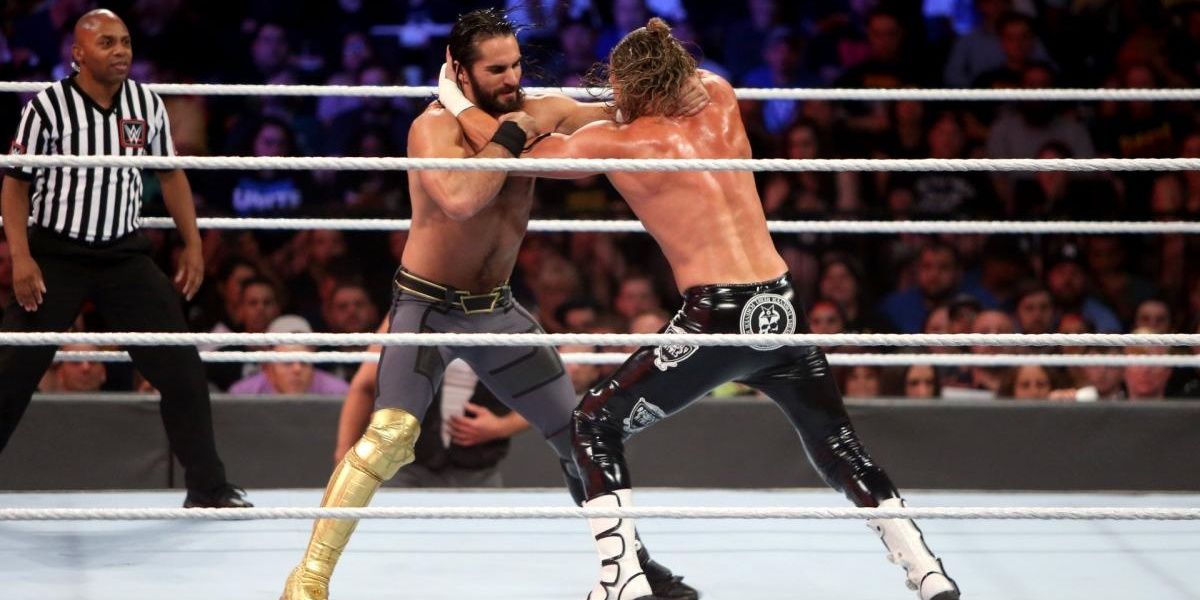 Dolph Ziggler and Seth Rollins lock up at SummerSlam 
