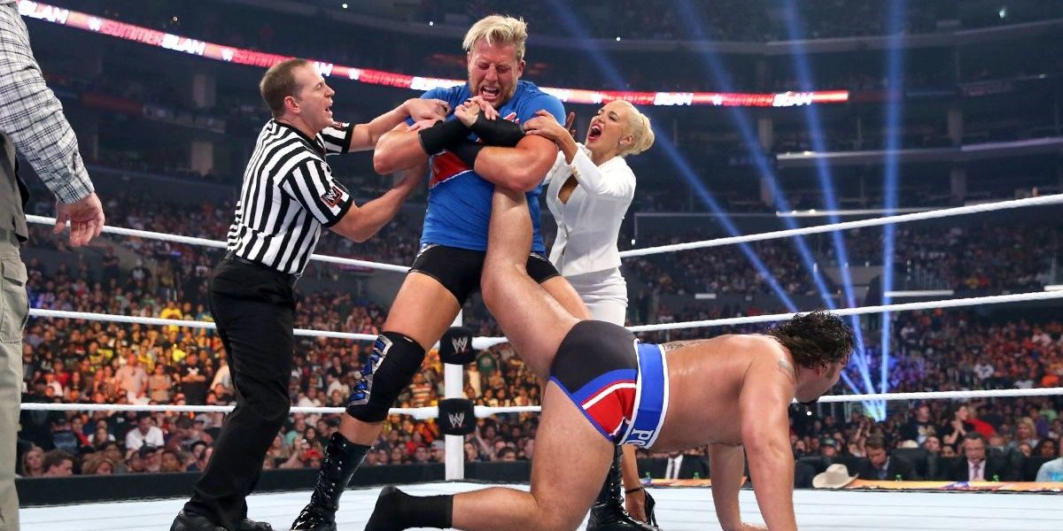 Jack Swagger locking on an ankle lock at SummerSlam Cropped