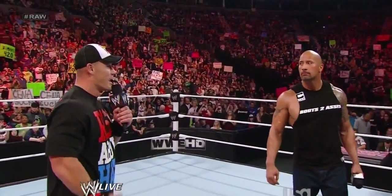 John Cena The Rock have a promo battle