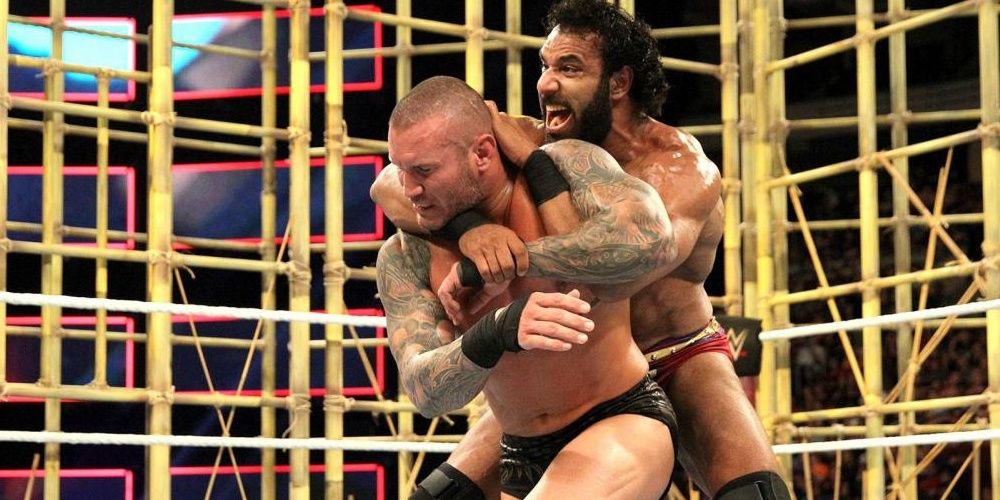 Randy Orton wrestles Jinder Mahal inside the Punjabi Prison 