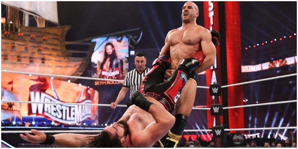 Cesaro takes Seth Rollins for a swing