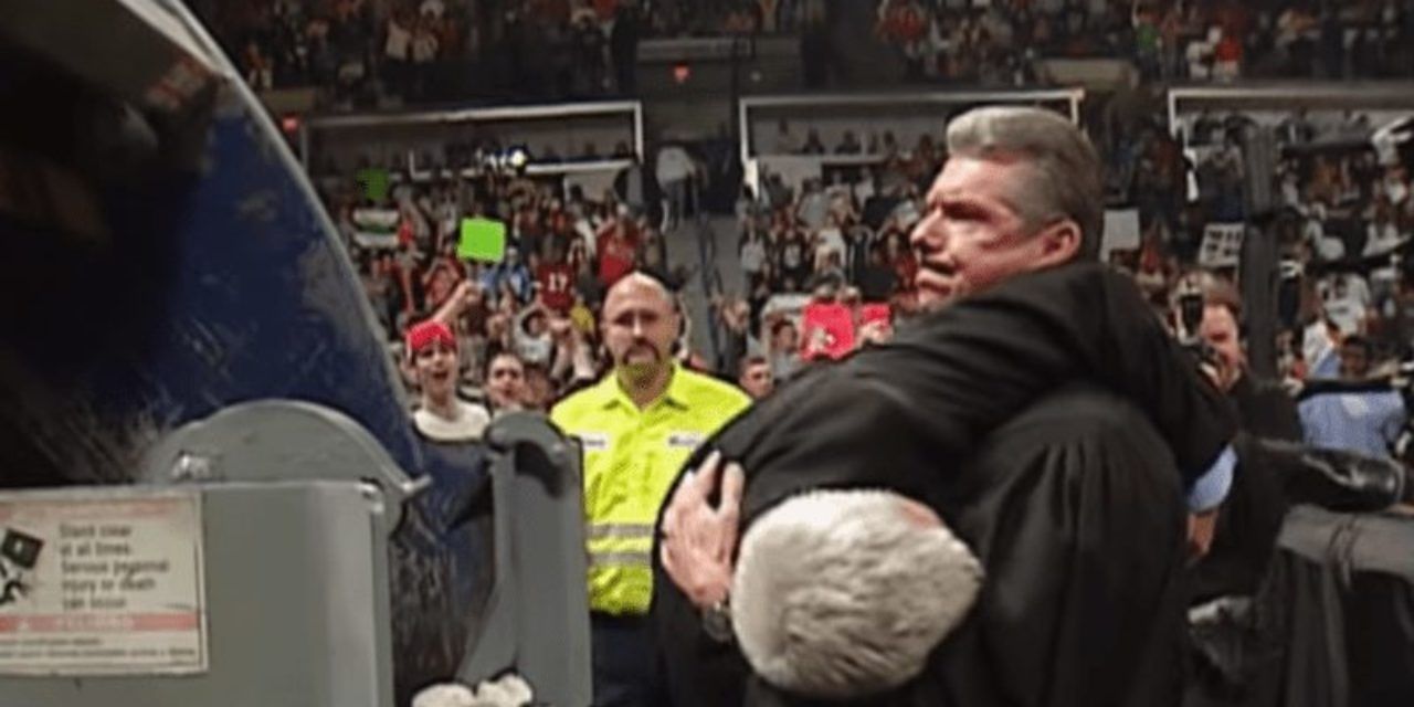 Vince McMahon throws Eric Bischoff in garbage truck