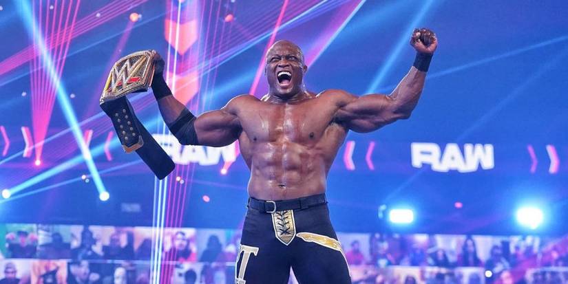 bobby lashley celebrating wwe title win