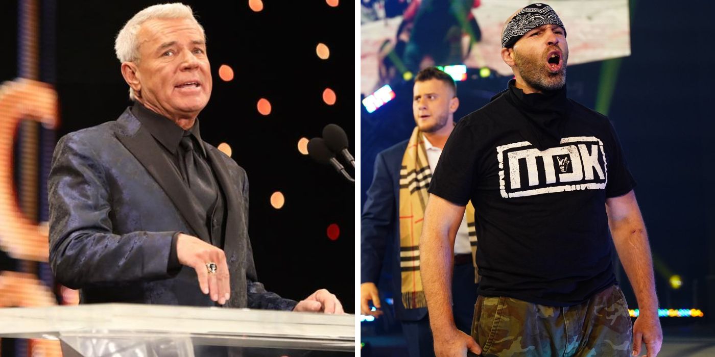 LEFT: Eric Bischoff gets inducted into the WWE Hall Of Fame in 2021 // RIGHT: Nick Gage makes his AEW debut on the July 21, 2021, edition of Dynamite