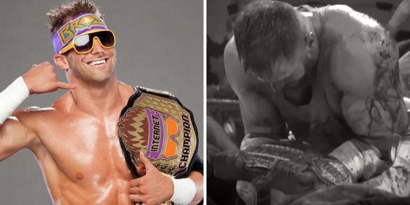 LEFT: Zack Ryder as internet champion in WWE // RIGHT: Matt Cardona following his GCW Championship victory over defending champion Nick Gage at GCW Homecoming