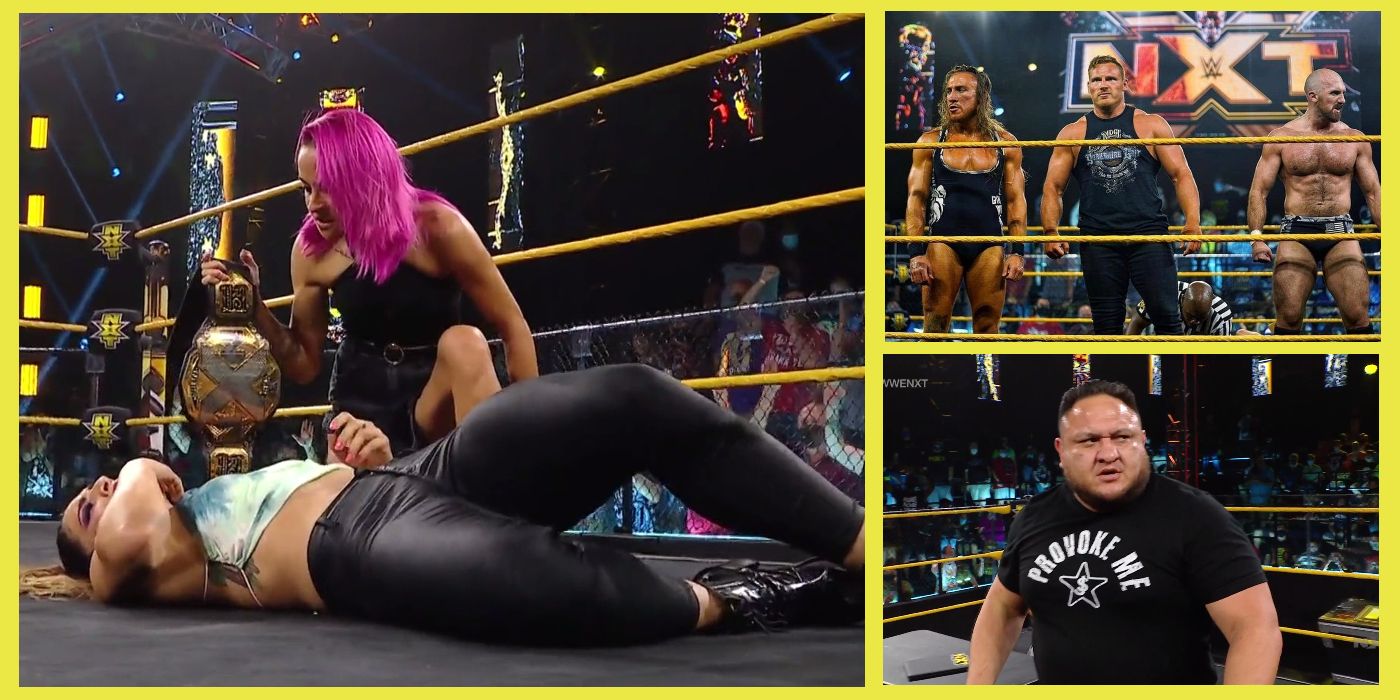 Dakota Kai, Raquel González, Pete Dunne, Ridge Holland, Oney Lorcan and Samoa Joe on the July 27, 2021, edition of WWE NXT on SyFy