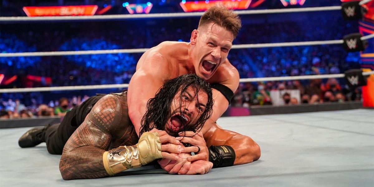 John Cena locking in the STF on Roman Reigns at SummerSlam 