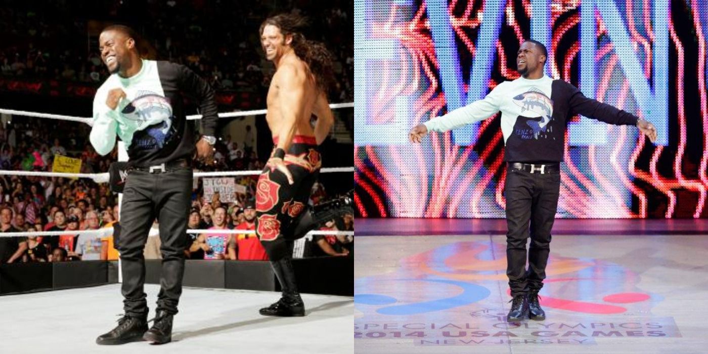 Kevin Hart dancing with Adam Rose on Raw