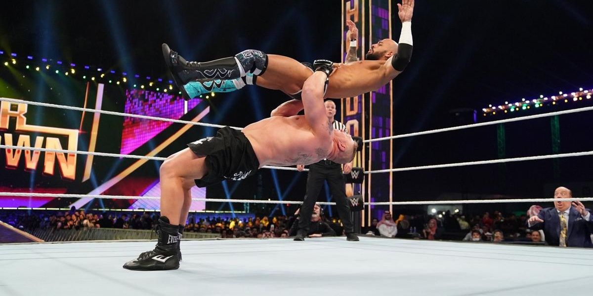 Ricochet being suplexed by Brock Lesnar Cropped