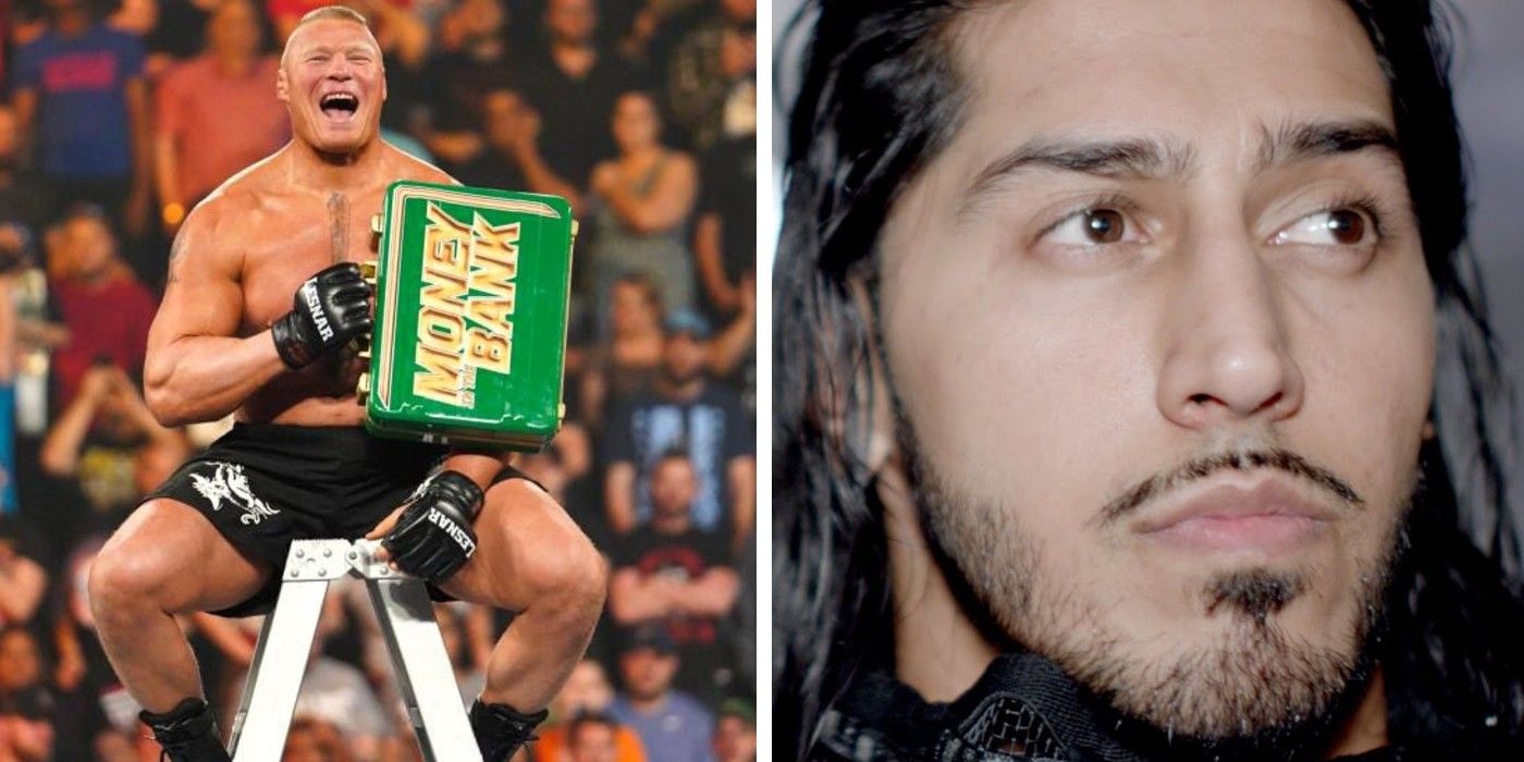 Brock Lesnar with the Money In The Bank briefcase in 2019 // Mustafa Ali in WWE