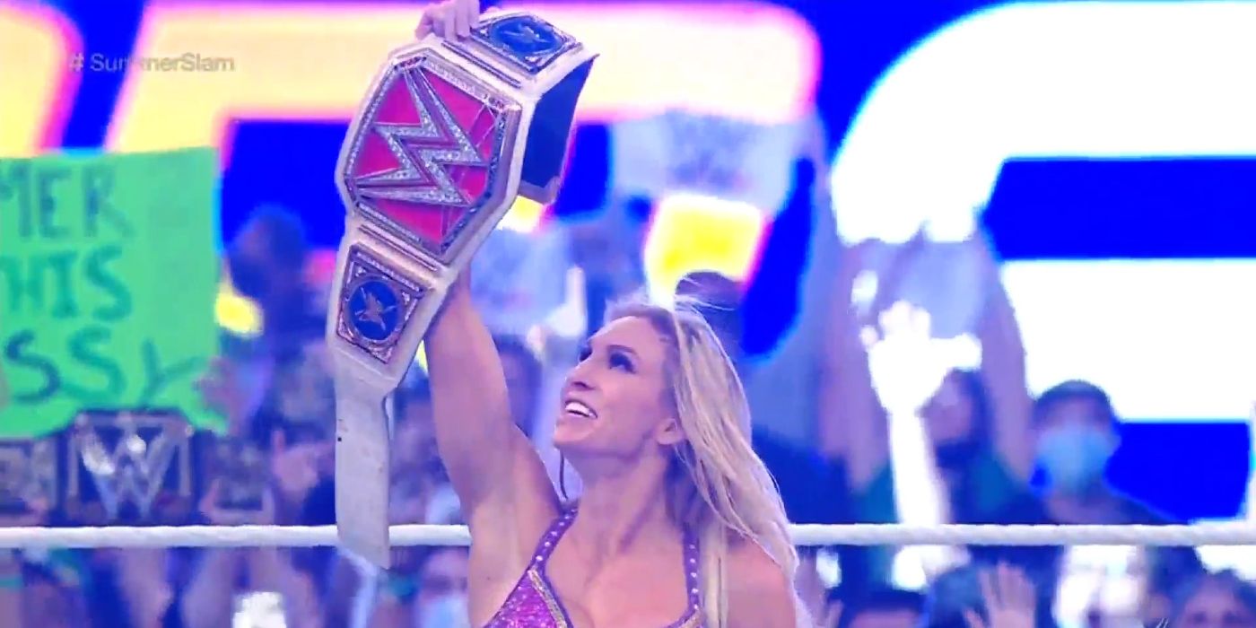 Charlotte Flair after winning the WWE Raw Women's Championship at SummerSlam 2021