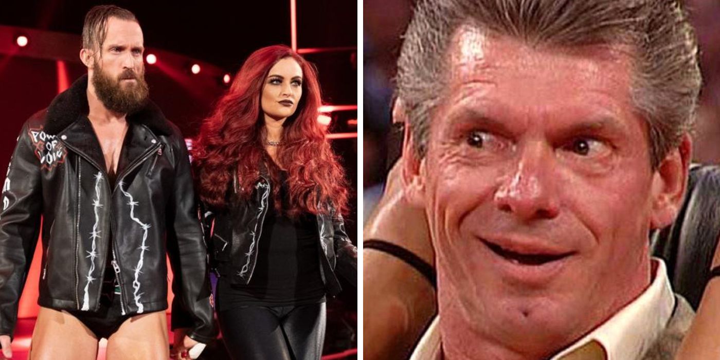 LEFT: Mike Bennett and Maria Kanellis in WWE // RIGHT: WWE CEO Vince McMahon portraying the villainous Mr. McMahon character on WWE TV