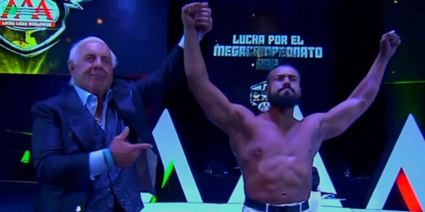 WWE Hall of Famer Ric Flair with Andrade at Triplemania XXIX