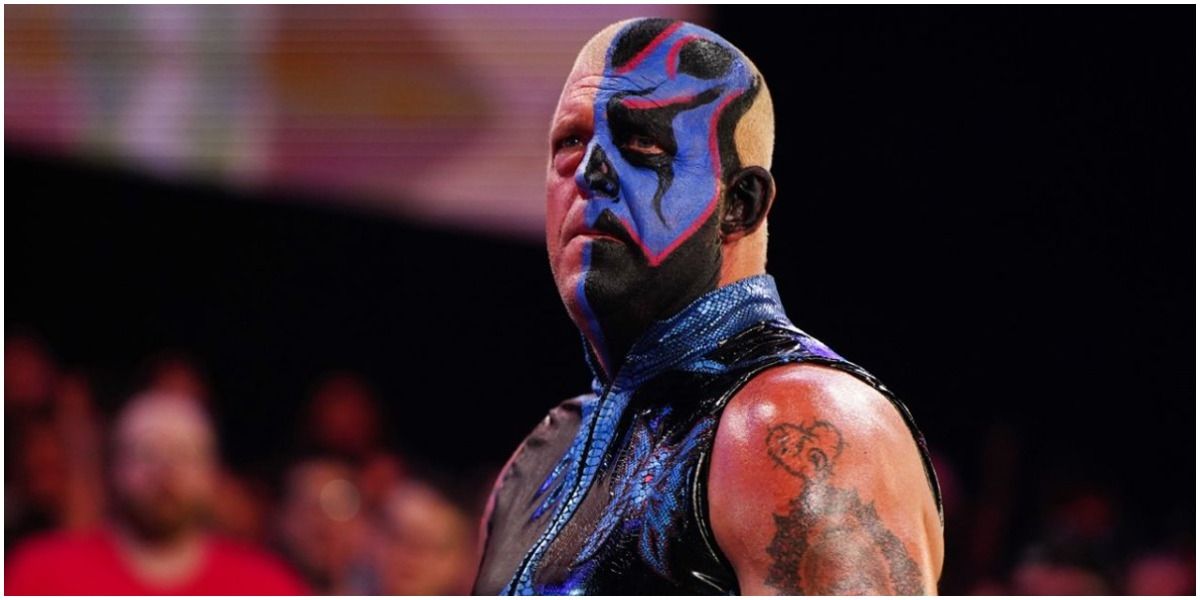 Dustin Rhodes with blue and black face paint in AEW