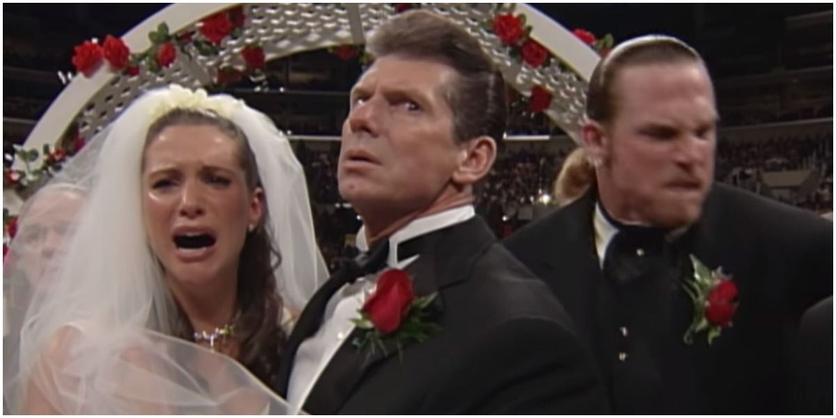 Stephanie McMahon RAW wedding with Test and Vince McMahon angry in ring
