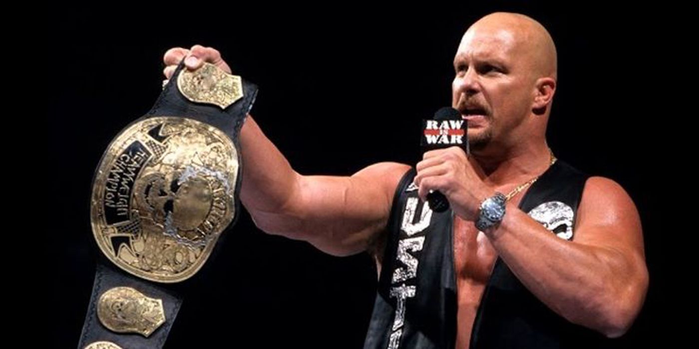 Stone Cold Steve Austin with his Skull WWE world title.
