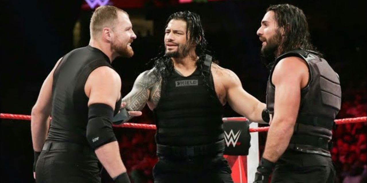 The Shield argue in the ring 