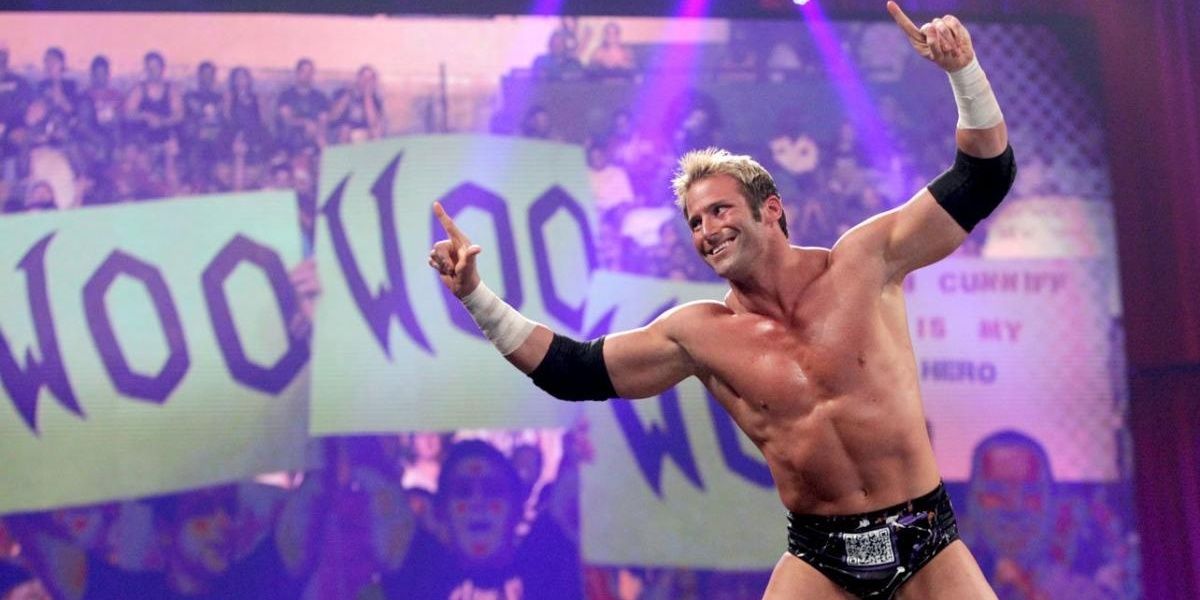 Zack Ryder posing on the top turnbuckle Cropped