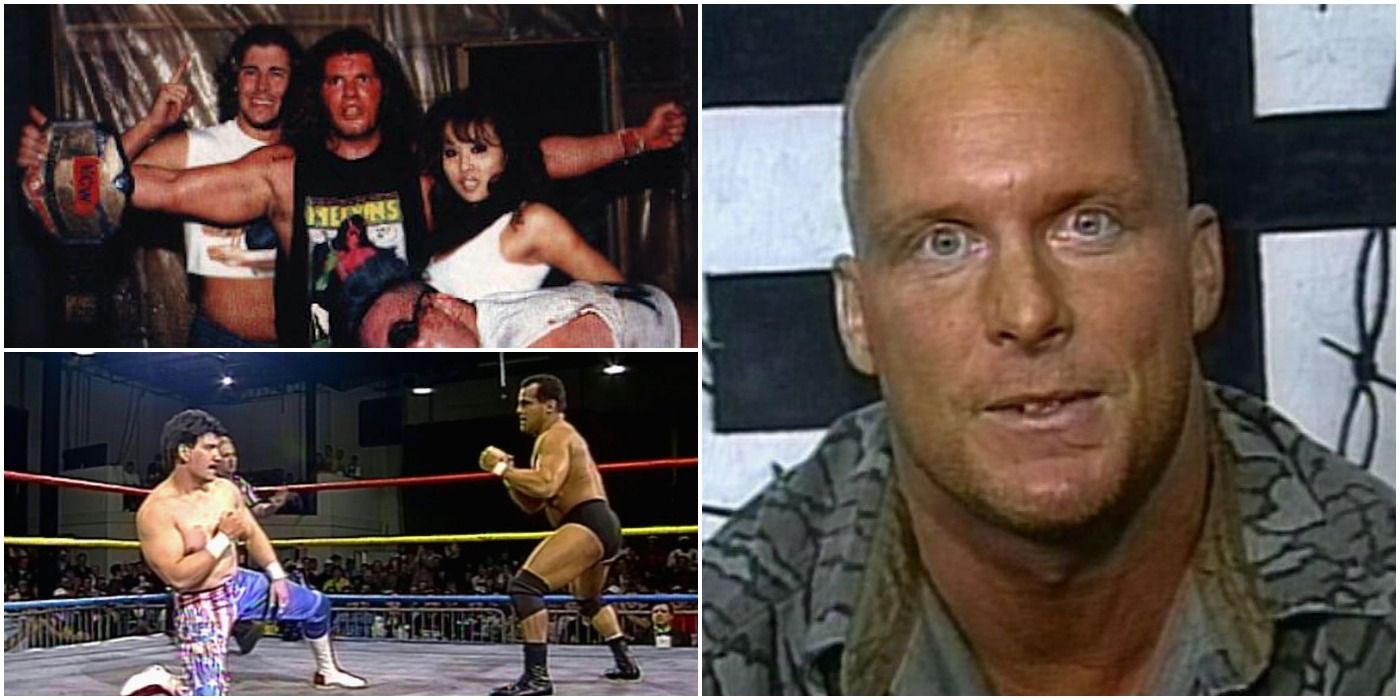 ECW wrestlers: Raven with The Nest, Eddie Guerrero, Dean Malenko, and Steve Austin
