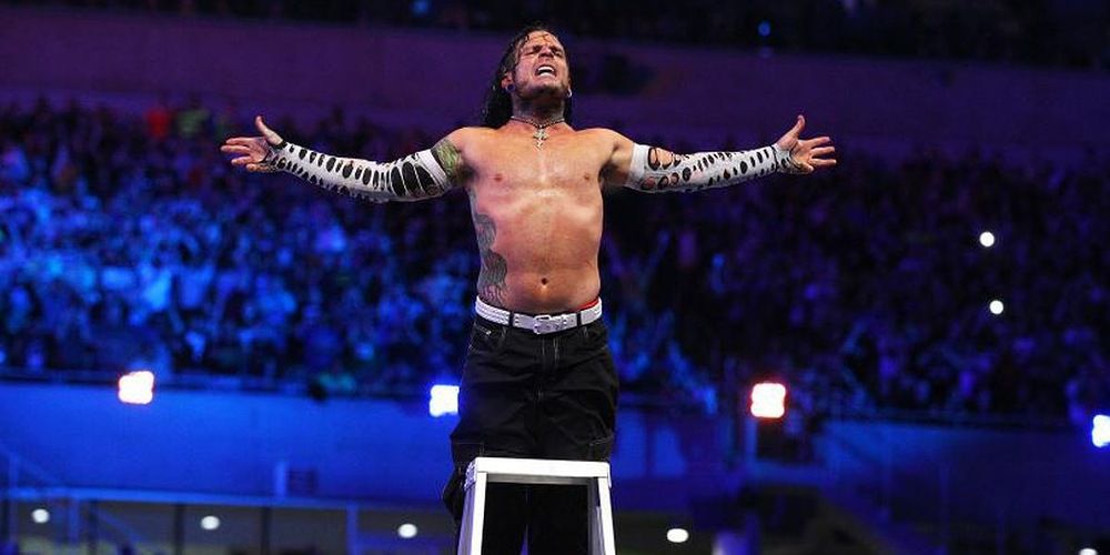 Jeff Hardy on top of a ladder.