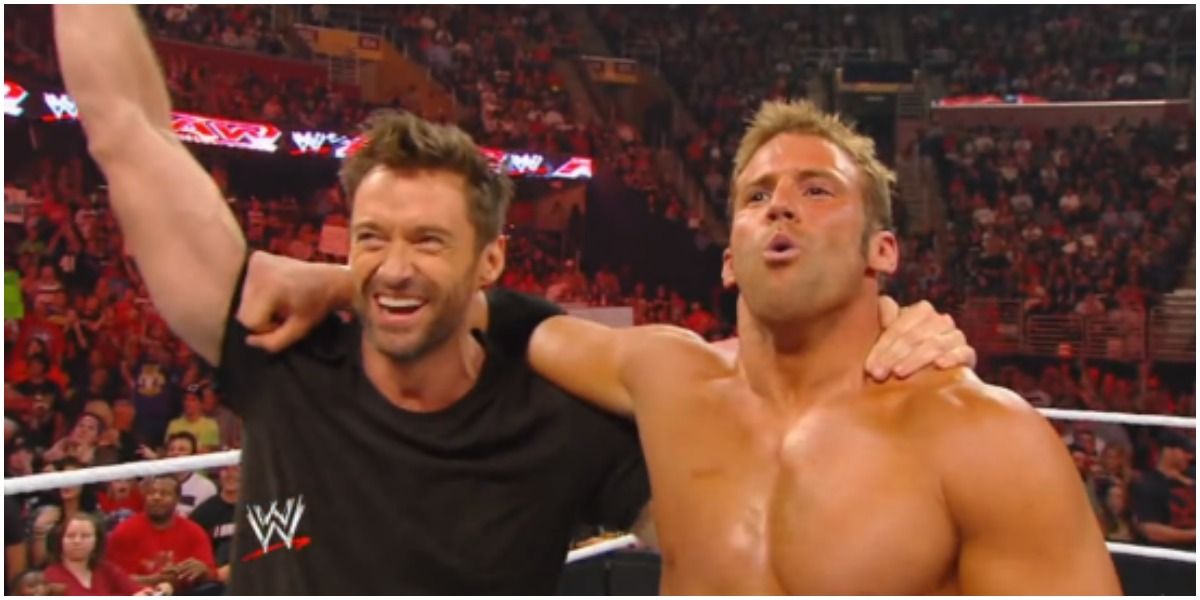 Hugh Jackman in WWE ring on Raw with Zack Ryder