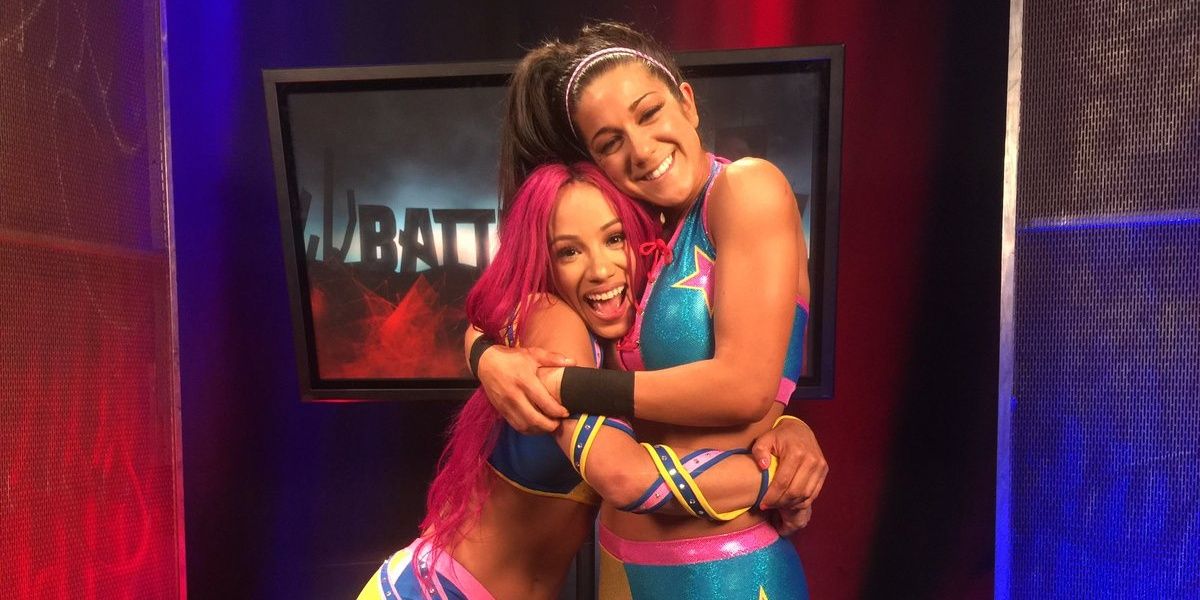 Sasha Banks Bayley Hug Backstage WWE Battleground Cropped