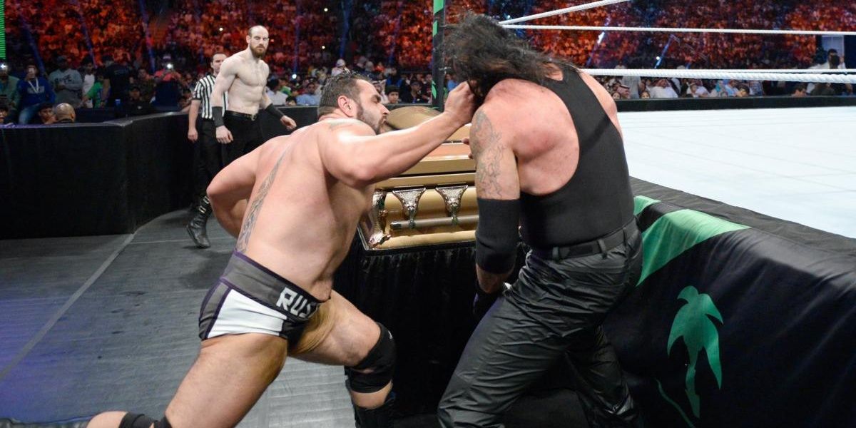Undertaker vs Rusev in a casket match Cropped