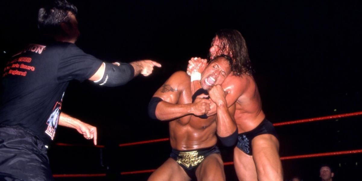 Shane McMahon v The Rock v Triple H Insurrextion 2000 Cropped