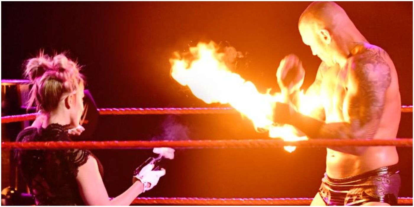 Alexa Bliss shooting fireball at Randy Orton WWE Raw