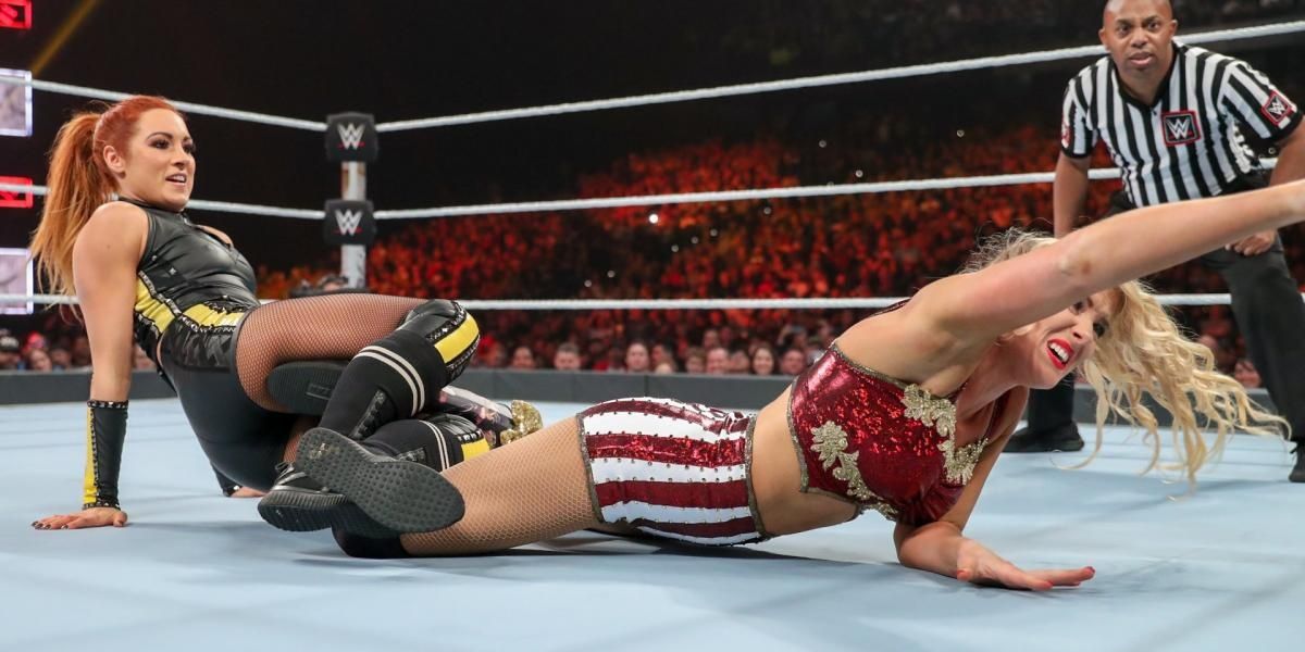 Becky Lynch v Lacey Evans Stomping Grounds 2019 Cropped