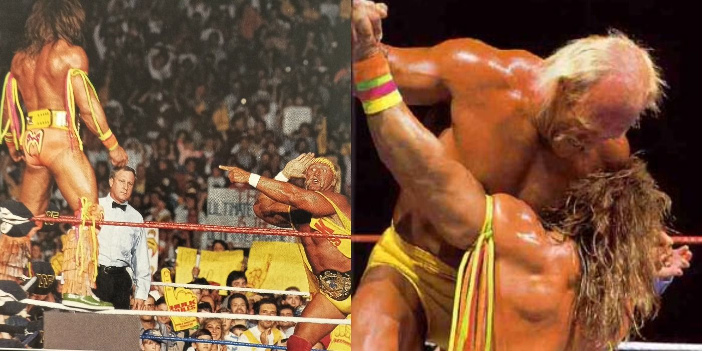 Hulk Hogan And Ultimate Warrior Face Off And Test Of Strength WrestleMania 6
