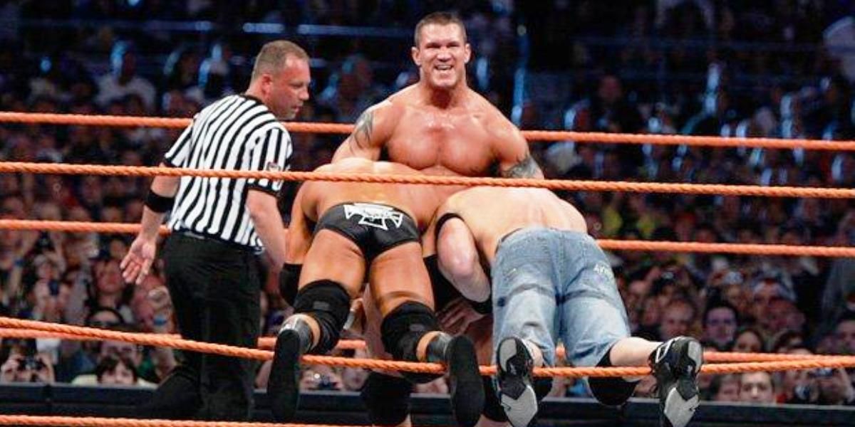 Randy Orton taking on John Cena and Triple H