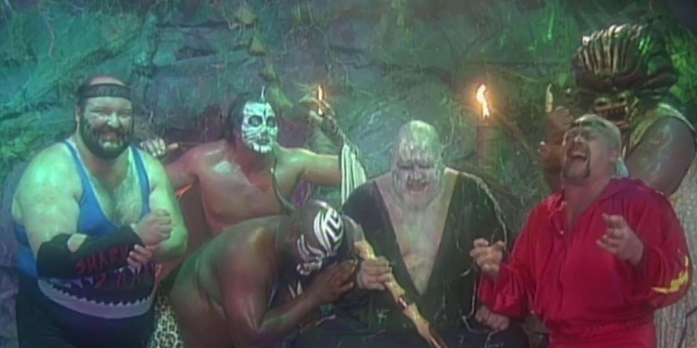 Earthquake as Shark, Brutus Beefcake as Zodiac, Kamala, Kevin 'Taskmaster' Sullivan and assorted others as WCW's Dungeon of Doom, a villainous faction that often feuded with Hulk Hogan