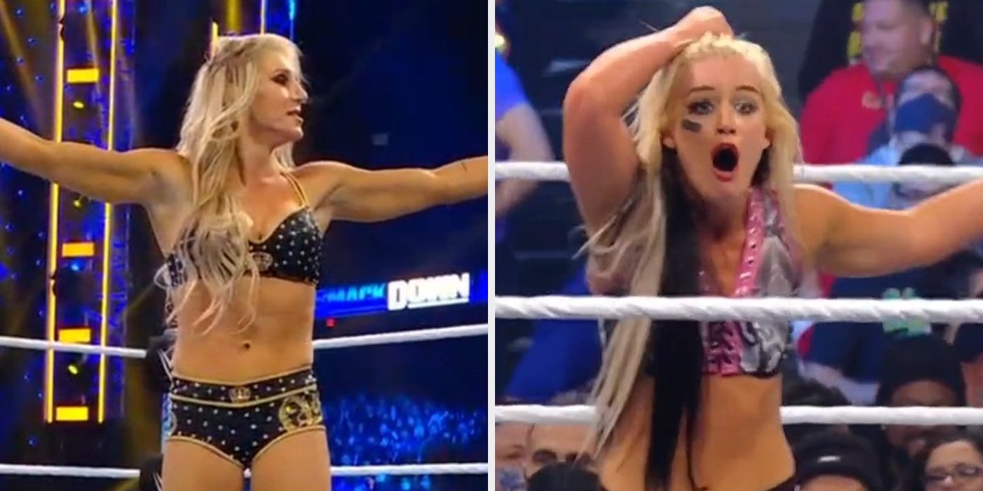 Charlotte Flair and Toni Storm on the December 17, 2021 edition of WWE SmackDown