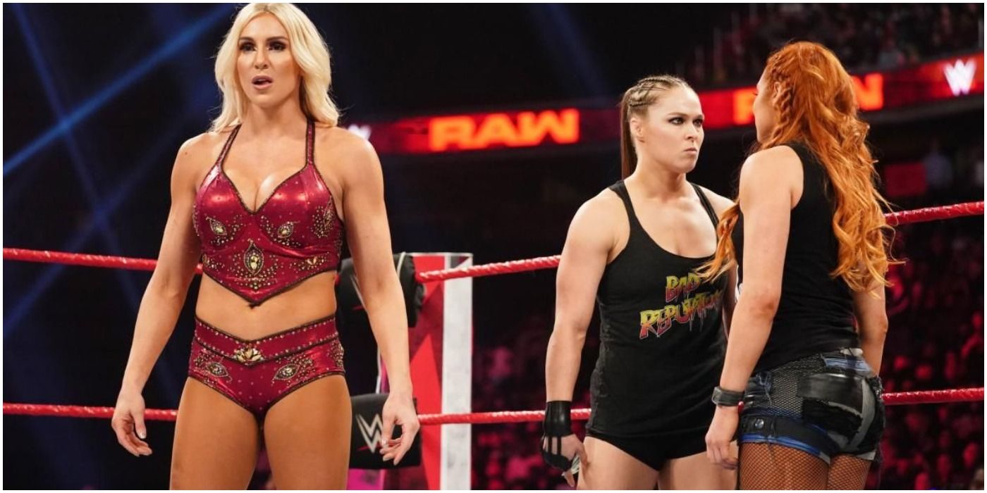 Becky Lynch, Charlotte Flair, Ronda Rousey WWE Raw