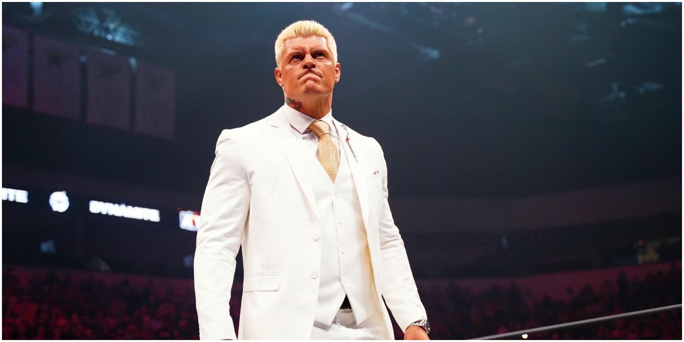 Cody Rhodes in a white suit, AEW
