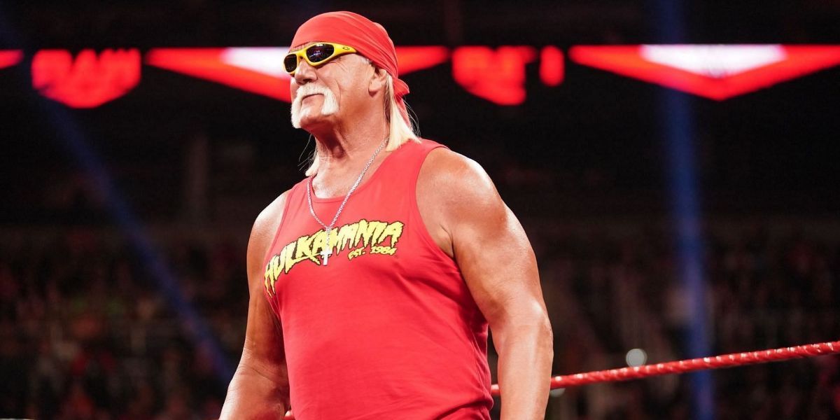 Hulk Hogan with a microphone in his hands